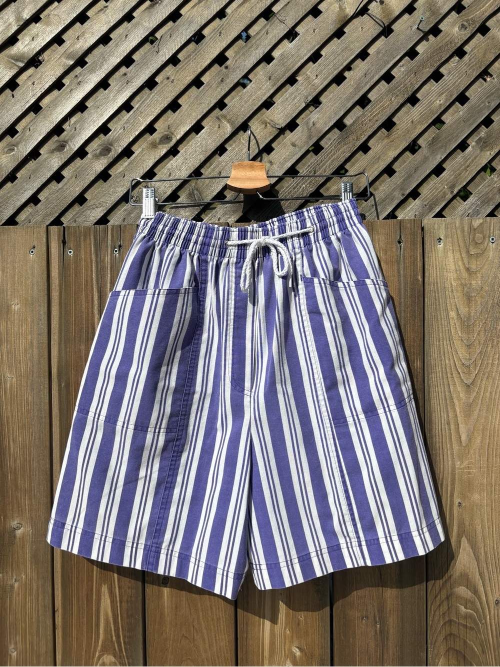Vintage Blue & White High Waist Striped Women’s Shorts - Picture 1 of 3
